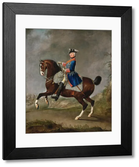 Framed Print : Equestrian portrait of King Frederick II of Prussia, wearing the star and... 2nd Half of 18th cen. Creator: Hempel; Gottfried (1720-1772) Framed Print : Equestrian portrait of King Frederick II of Prussia, wearing the star and... 2nd Half of 18th cen. Creator: Hempel; Gottfried (1720-1772)