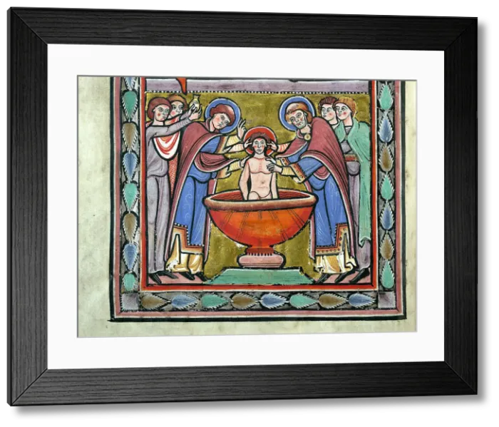 Framed Print : Saint Amand baptizing Sigebert III. From Vita sancti Amandi, c1165. Creator: Anonymous () Framed Print : Saint Amand baptizing Sigebert III. From Vita sancti Amandi, c1165. Creator: Anonymous ()