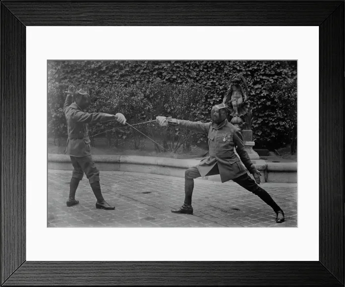 Framed Print : Blind fencing in Phare de France, between c1915 and c1920. Creator: Bain News Service Framed Print : Blind fencing in Phare de France, between c1915 and c1920. Creator: Bain News Service