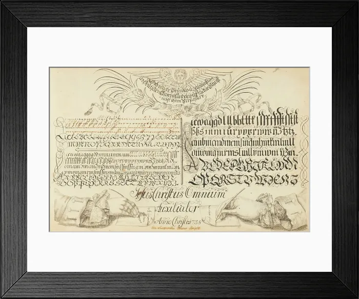 Framed Print : Die offene Schreib-Schule (The open writing school), 1738-1745. Creator: Grüner; Eva Margaretha (1721-1760)