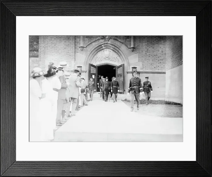 Framed Print : Haldane leaving gymnasium, West Point, 1913. Creator: Bain News Service Framed Print : Haldane leaving gymnasium, West Point, 1913. Creator: Bain News Service