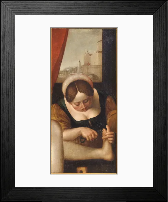Framed Print : Treatment of the feet after bath, 17th century. Creator: Anonymous () Framed Print : Treatment of the feet after bath, 17th century. Creator: Anonymous ()