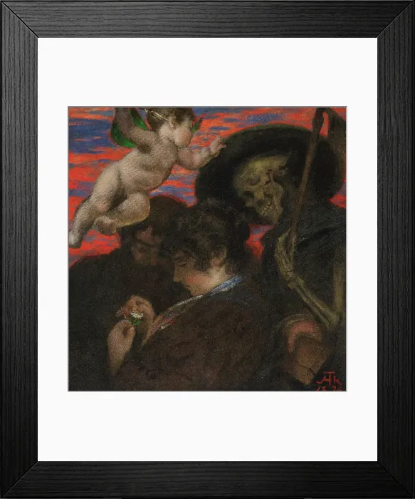 Framed Print : Amor vincit omnia (Lovers with Cupid and Death), 1876. Creator: Thoma; Hans (1839-1924) Framed Print : Amor vincit omnia (Lovers with Cupid and Death), 1876. Creator: Thoma; Hans (1839-1924)