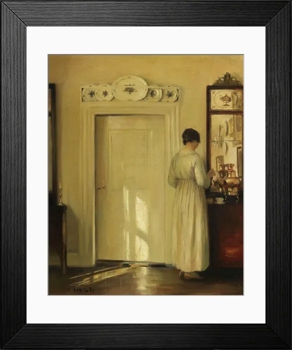 Framed Print : Interior with woman making tea, c1900-1910. Creator: Holsøe; Carl (1863-1935) Framed Print : Interior with woman making tea, c1900-1910. Creator: Holsøe; Carl (1863-1935)