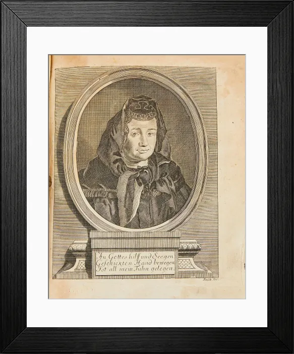 Framed Print : Portrait of Justine Siegemund (1636-1705). Creator: Anonymous () Framed Print : Portrait of Justine Siegemund (1636-1705). Creator: Anonymous ()