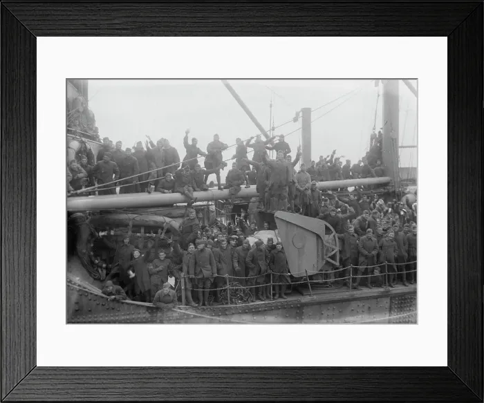 Framed Print : Group portrait of sailors on a military ship, between c1915 and c1920. Creator: Bain News Service Framed Print : Group portrait of sailors on a military ship, between c1915 and c1920. Creator: Bain News Service