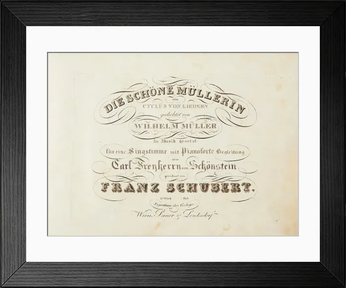 Framed Print : First edition of the complete song cycle The Beautiful Müllerin by Franz Schubert, 1824. Creator: Historic Object () Framed Print : First edition of the complete song cycle The Beautiful Müllerin by Franz Schubert, 1824. Creator: Historic Object ()