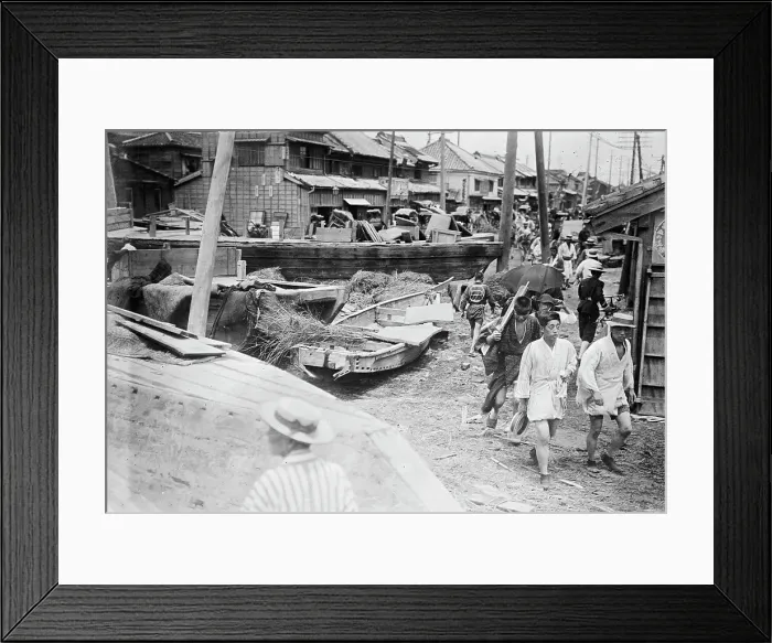 Framed Print : Japanese typhoon-boats washed a mile inland at Tokyo, (1911?). Creator: Bain News Service Framed Print : Japanese typhoon-boats washed a mile inland at Tokyo, (1911?). Creator: Bain News Service