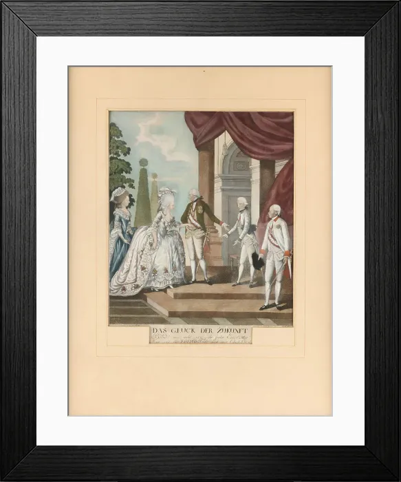 Framed Print : The happiness of the future: Emperor Joseph II, Archduke Franz and his bride Elisabeth... 1786. Creator: Loeschenkohl; Johann Hieronymus (1753-1807) Framed Print : The happiness of the future: Emperor Joseph II, Archduke Franz and his bride Elisabeth... 1786. Creator: Loeschenkohl; Johann Hieronymus (1753-1807)
