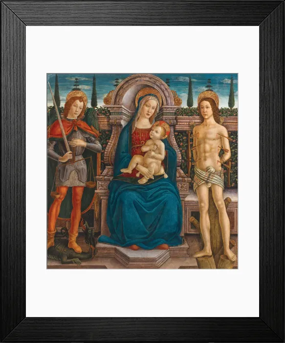 Framed Print : Enthroned Madonna and Child with Saints Michael and Sebastian, Second Half of the 15th cen.. Creator: Filippelli; Filippo di Antonio (1460-1506) Framed Print : Enthroned Madonna and Child with Saints Michael and Sebastian, Second Half of the 15th cen.. Creator: Filippelli; Filippo di Antonio (1460-1506)