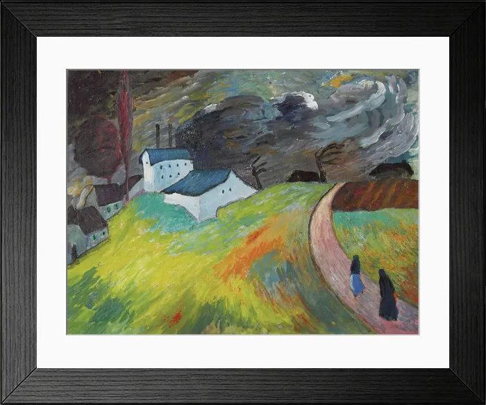 Framed Print : Village landscape with two women returning home, c1917. Creator: Werefkin; Marianne; von (1860-1938)