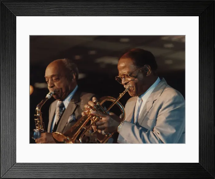 Framed Print : Benny Carter and Clark Terry, The Jazz Inn Party All Star Big Band Nordwijk, Netherlands, 1989. Creator: Brian Foskett Framed Print : Benny Carter and Clark Terry, The Jazz Inn Party All Star Big Band Nordwijk, Netherlands, 1989. Creator: Brian Foskett