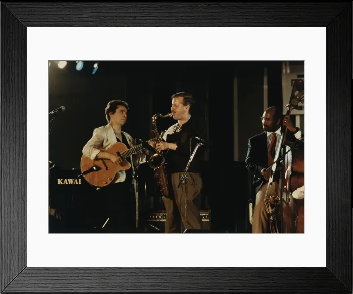Framed Print : Eddie Jones, Howard Alden, Scott Hamilton, Newport Festival Allstars, North Sea Jazz Festival, 1992 Creator: Brian Foskett Framed Print : Eddie Jones, Howard Alden, Scott Hamilton, Newport Festival Allstars, North Sea Jazz Festival, 1992 Creator: Brian Foskett