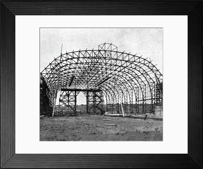 Framed Print : Constructing A Garage For A Zeppelin, 1909. Creator: Parks Framed Print : Constructing A Garage For A Zeppelin, 1909. Creator: Parks