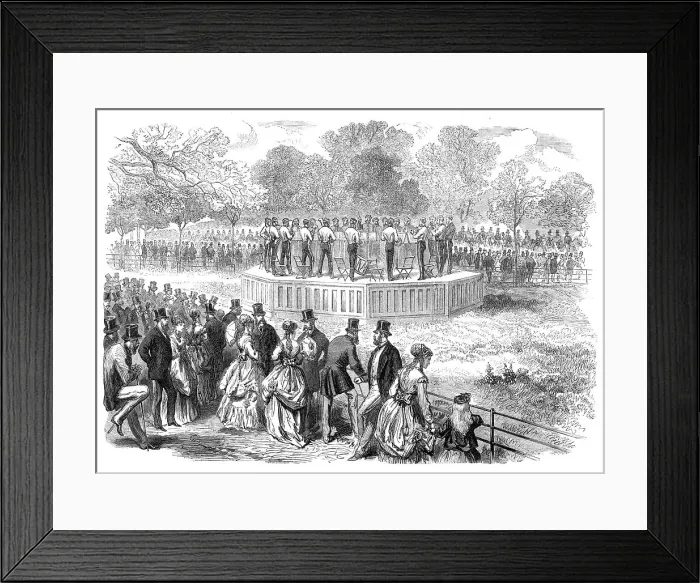 Framed Print : Band of the Life Guards playing on the new platform in Hyde Park, 1869. Creator: Unknown Framed Print : Band of the Life Guards playing on the new platform in Hyde Park, 1869. Creator: Unknown