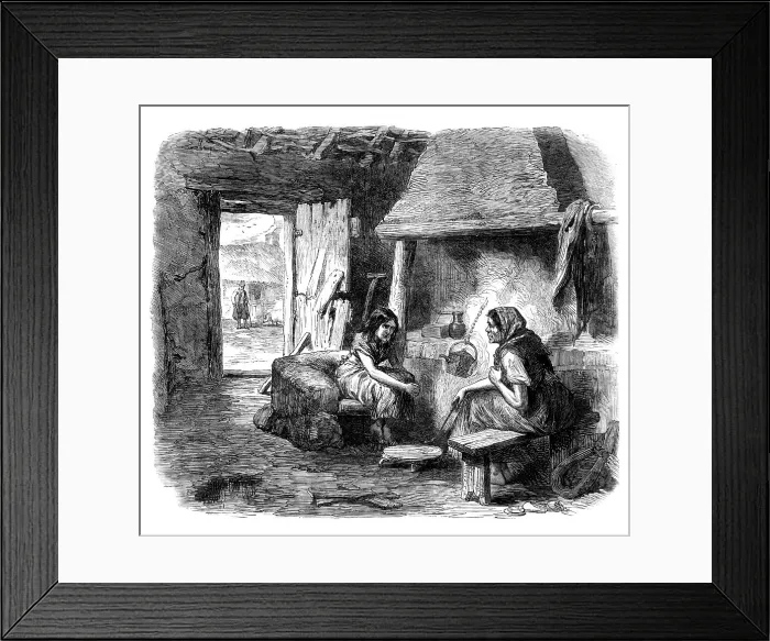 Framed Print : Sketches from Ireland: interior of a mud cabin at Kildare, 1870. Creator: Unknown Framed Print : Sketches from Ireland: interior of a mud cabin at Kildare, 1870. Creator: Unknown