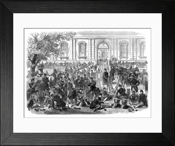 Framed Print : The Disturbances in Paris: bivouac of troops in the gardens and courtyard of the Luxembourg, 1870. Creator: Unknown Framed Print : The Disturbances in Paris: bivouac of troops in the gardens and courtyard of the Luxembourg, 1870. Creator: Unknown