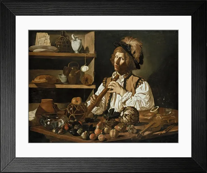 Framed Print : Interior with Still Life and Young Man with Flute, c1615-1616. Creator: Boneri (Cecco del Caravaggio); Francesco (um 1589-um 1620) Framed Print : Interior with Still Life and Young Man with Flute, c1615-1616. Creator: Boneri (Cecco del Caravaggio); Francesco (um 1589-um 1620)