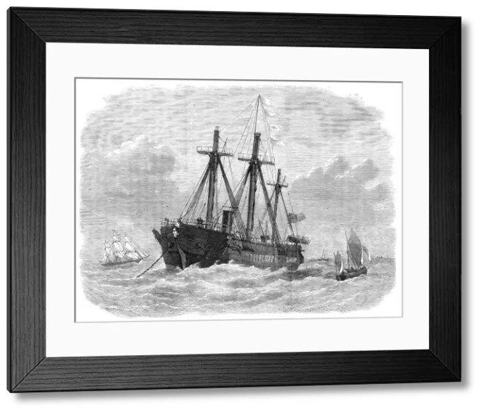 Framed Print : The Brisk telegraph-ship at her moorings in the Channel, 1870. Creator: Unknown Framed Print : The Brisk telegraph-ship at her moorings in the Channel, 1870. Creator: Unknown