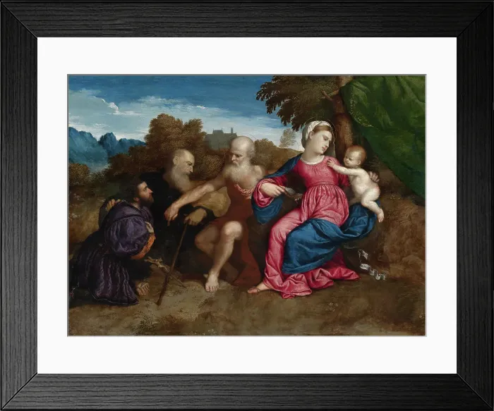 Framed Print : Virgin Mary and Child with Saints Jerome and Anthony Abbot and a Donor, 1525. Creator: Bordone; Paris (1500-1571)