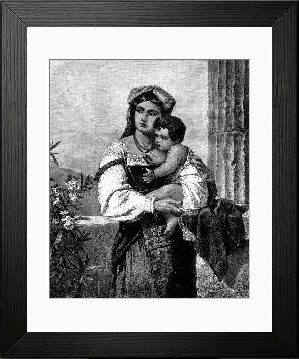 Framed Print : Italian Mother and Child, by W. Sauchon, 1871. Creator: Robert Loudan Framed Print : Italian Mother and Child, by W. Sauchon, 1871. Creator: Robert Loudan