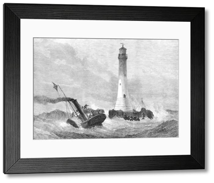 Framed Print : Completion of the Wolf-Rock Lighthouse: putting the keepers on the Rock, 1870. Creator: Unknown Framed Print : Completion of the Wolf-Rock Lighthouse: putting the keepers on the Rock, 1870. Creator: Unknown