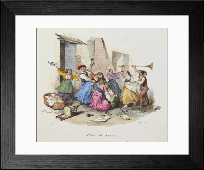 Framed Print : Women's brawl. From Scene di vita e costumi napoletani, 1840. Creator: Dura; Gaetano (1805-1878) Framed Print : Women's brawl. From Scene di vita e costumi napoletani, 1840. Creator: Dura; Gaetano (1805-1878)