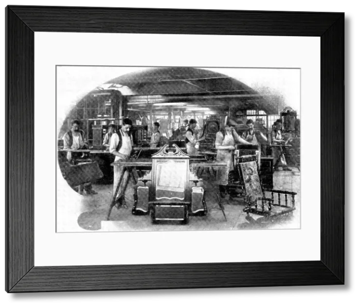 Framed Print : Making aids to beauty: mirror and furniture fitters and polishers, 1909. Creator: Unknown