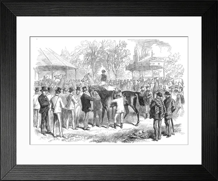 Framed Print : The Race for the Grand Prix de Paris: saddling the favourites, 1870. Creator: Unknown Framed Print : The Race for the Grand Prix de Paris: saddling the favourites, 1870. Creator: Unknown