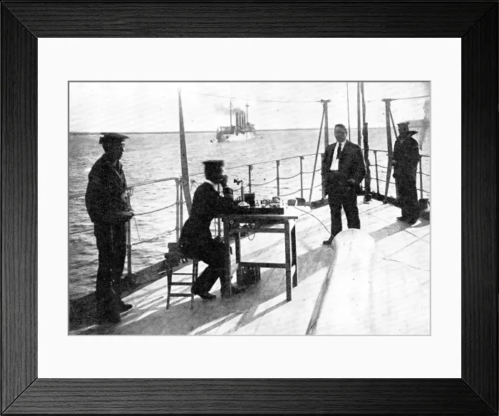 Framed Print : Telephoning By Means Of The Collins Wireless System Between Japanese War-Ships, 1909. Creator: George Grantham Bain Framed Print : Telephoning By Means Of The Collins Wireless System Between Japanese War-Ships, 1909. Creator: George Grantham Bain