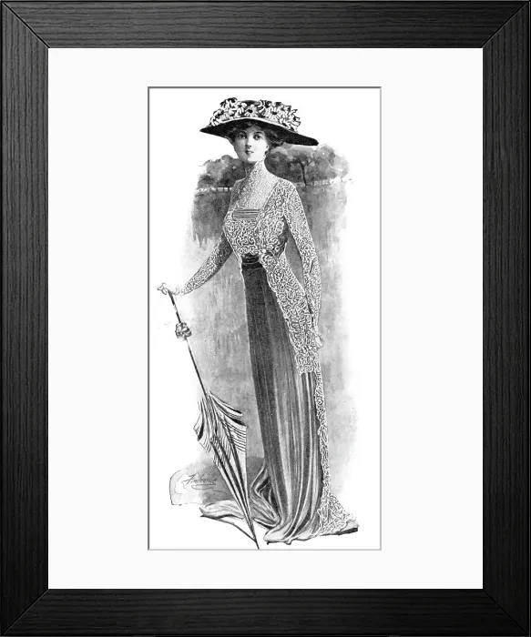 Framed Print : The Grace of Fragility: a dress of heliotrope chiffon... 1909. Creator: Unknown Framed Print : The Grace of Fragility: a dress of heliotrope chiffon... 1909. Creator: Unknown