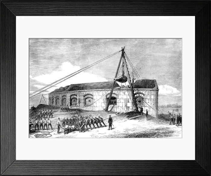 Framed Print : Raising a 25-ton gun at the Gilkicker Battery, Portsmouth, 1871. Creator: Unknown Framed Print : Raising a 25-ton gun at the Gilkicker Battery, Portsmouth, 1871. Creator: Unknown