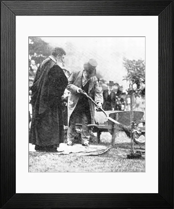 Framed Print : The King planting his oak at Rugby School, 1909. Creators: World's Graphic Press, Montague Dixon Framed Print : The King planting his oak at Rugby School, 1909. Creators: World's Graphic Press, Montague Dixon