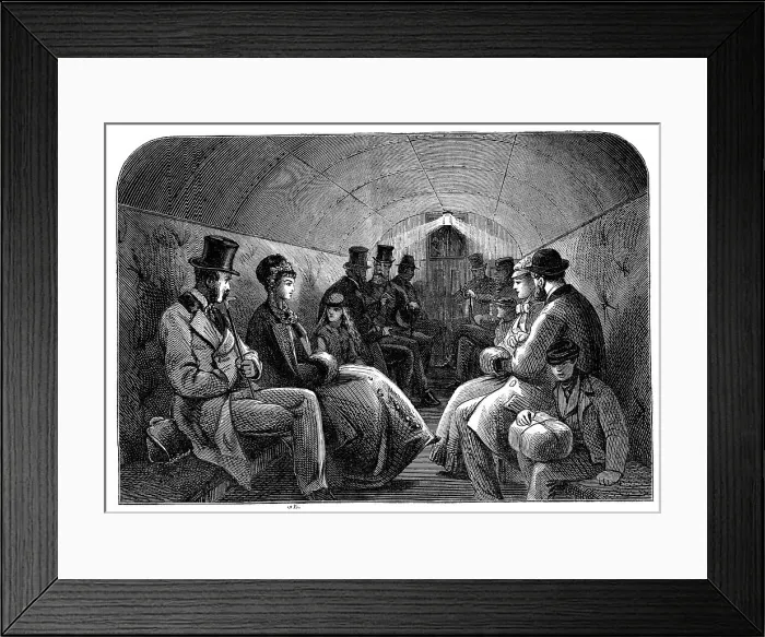 Framed Print : The Thames Subway at Tower-Hill: interior of carriage, 1870. Creator: Unknown Framed Print : The Thames Subway at Tower-Hill: interior of carriage, 1870. Creator: Unknown