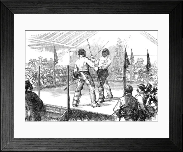 Framed Print : Assault of arms by the Hon. Artillery Athletic Club: quarterstaff, 1870. Creator: Unknown Framed Print : Assault of arms by the Hon. Artillery Athletic Club: quarterstaff, 1870. Creator: Unknown
