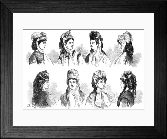 Framed Print : Paris fashions: head-dresses, 1870. Creator: Unknown Framed Print : Paris fashions: head-dresses, 1870. Creator: Unknown