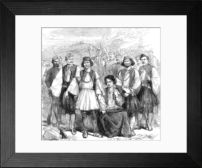Framed Print : Greek brigands brought prisoners to Athens, 1870. Creator: Unknown Framed Print : Greek brigands brought prisoners to Athens, 1870. Creator: Unknown