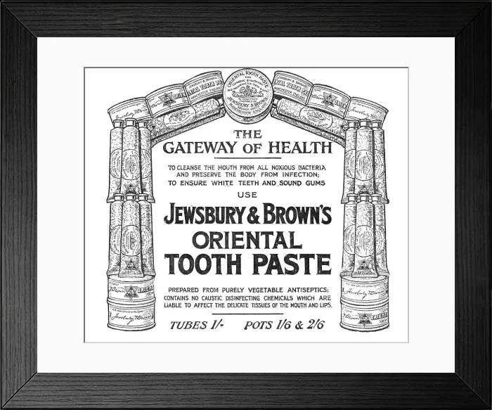 Framed Print : The Gateway of Health - use Jewsbury & Brown's Oriental Tooth Paste, 1909. Creator: Unknown Framed Print : The Gateway of Health - use Jewsbury & Brown's Oriental Tooth Paste, 1909. Creator: Unknown