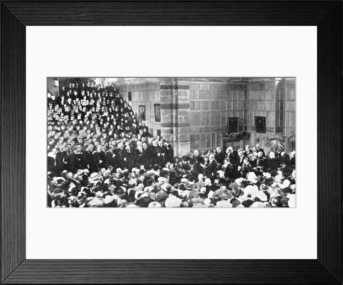 Framed Print : The King declaring open the new speech-room at Rugby School, 1909. Creator: Graphic Photo Union Framed Print : The King declaring open the new speech-room at Rugby School, 1909. Creator: Graphic Photo Union