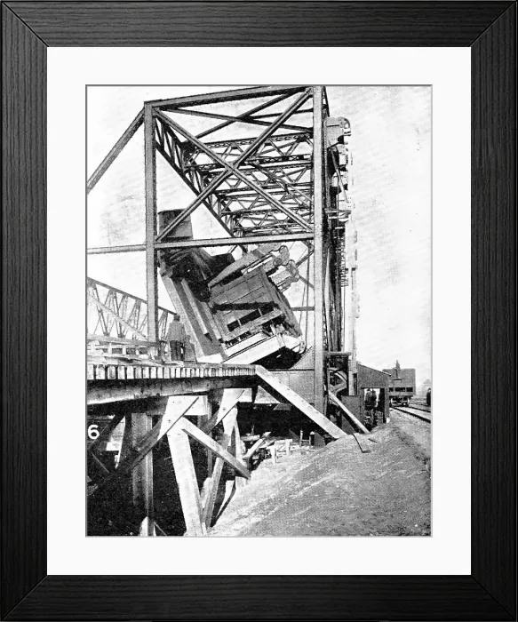 Framed Print : The dumper that overturns a coal-truck every two minutes...remarkable machine... 1909. Creator: Blauvelt