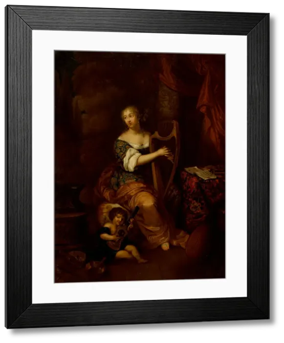 Framed Print : Madame de Montespan playing the Harp. Creator: Netscher; Caspar; (after) (1639-1684) Framed Print : Madame de Montespan playing the Harp. Creator: Netscher; Caspar; (after) (1639-1684)