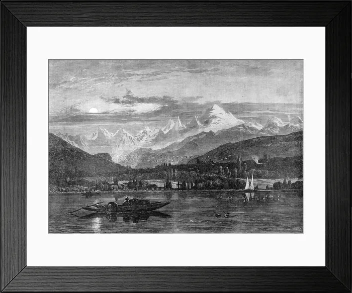 Framed Print : Shooting grebe on the Lake of Geneva, 1870. Creator: Unknown Framed Print : Shooting grebe on the Lake of Geneva, 1870. Creator: Unknown