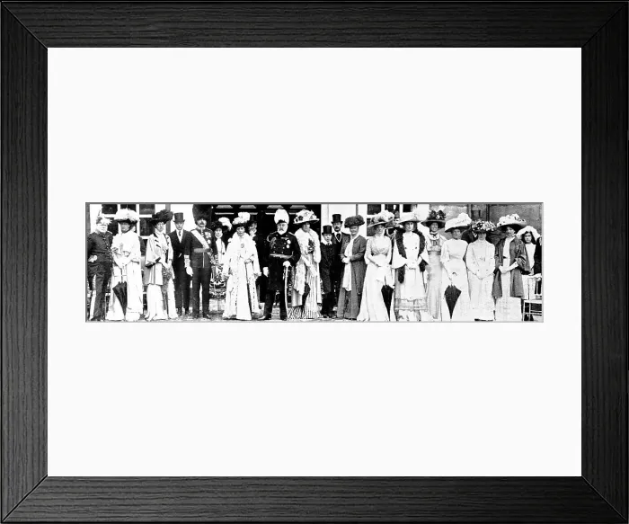 Framed Print : The King and Queen...Lord and Lady Derby...royal house-party at Knowsley Hall, 1909. Creator: Lafayette Framed Print : The King and Queen...Lord and Lady Derby...royal house-party at Knowsley Hall, 1909. Creator: Lafayette