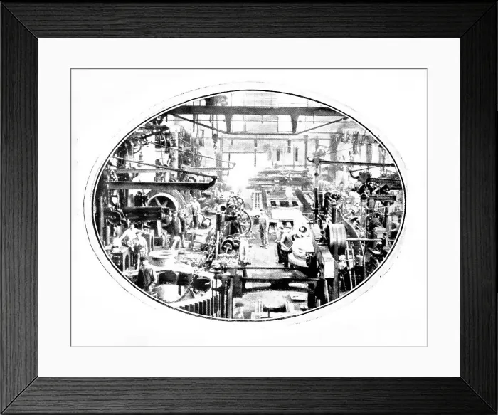 Framed Print : The making of the engines that drive cotton-mills: one of the machine-shops, 1909. Creator: Unknown Framed Print : The making of the engines that drive cotton-mills: one of the machine-shops, 1909. Creator: Unknown