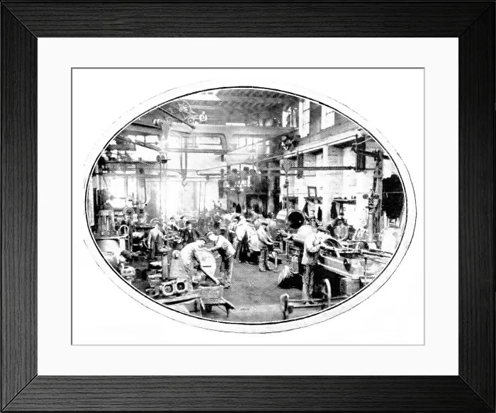 Framed Print : The making of the engines that drive cotton-mills: one of the erecting-shops, 1909. Creator: Unknown