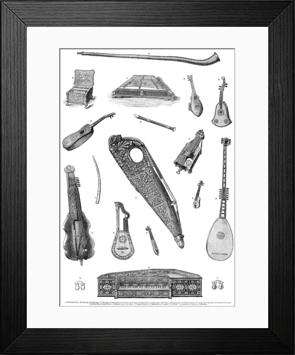 Framed Print : Musical Instruments at the South Kensington Museum, 1870. Creator: Unknown Framed Print : Musical Instruments at the South Kensington Museum, 1870. Creator: Unknown