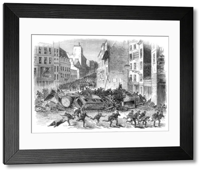 Framed Print : The Disturbances in Paris: barricade in the Faubourg du Temple, 1870. Creator: Unknown Framed Print : The Disturbances in Paris: barricade in the Faubourg du Temple, 1870. Creator: Unknown