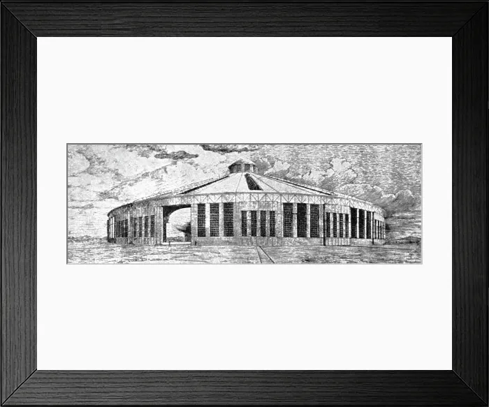 Framed Print : As It May Be In Germany: A Round Hall For A Zeppelin, 1909. Creator: Fuchs Framed Print : As It May Be In Germany: A Round Hall For A Zeppelin, 1909. Creator: Fuchs
