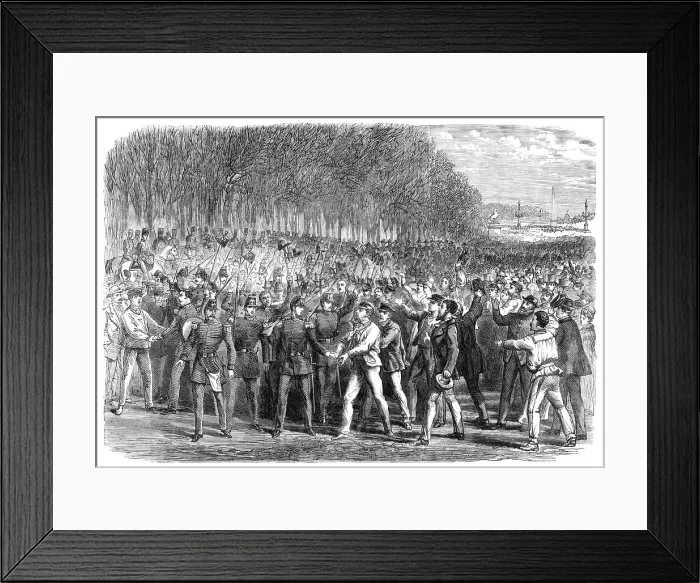 Framed Print : The Funeral of Victor Noir: the people cheering the National Guard in the Champs Élysées, 1870. Creator: Unknown Framed Print : The Funeral of Victor Noir: the people cheering the National Guard in the Champs Élysées, 1870. Creator: Unknown