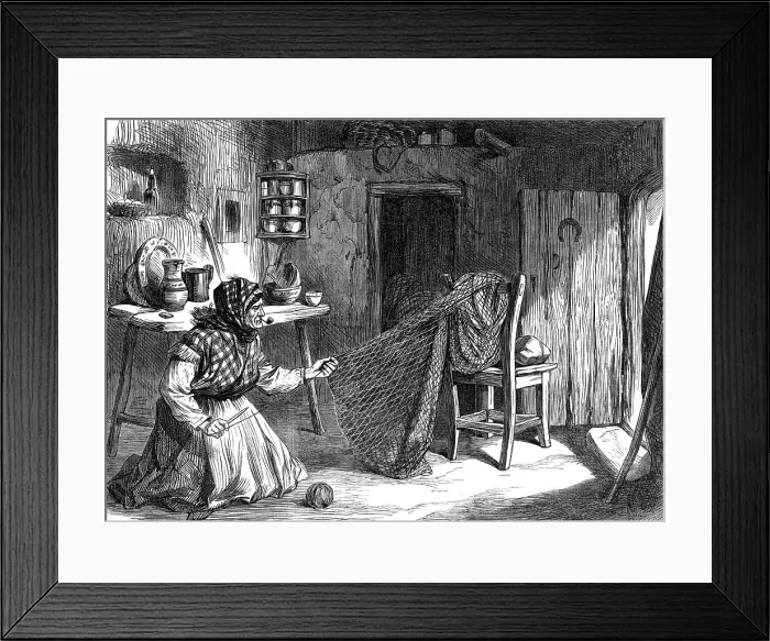 Framed Print : Sketches from Ireland: woman making nets in the Claddagh, Galway, 1870. Creator: Unknown Framed Print : Sketches from Ireland: woman making nets in the Claddagh, Galway, 1870. Creator: Unknown